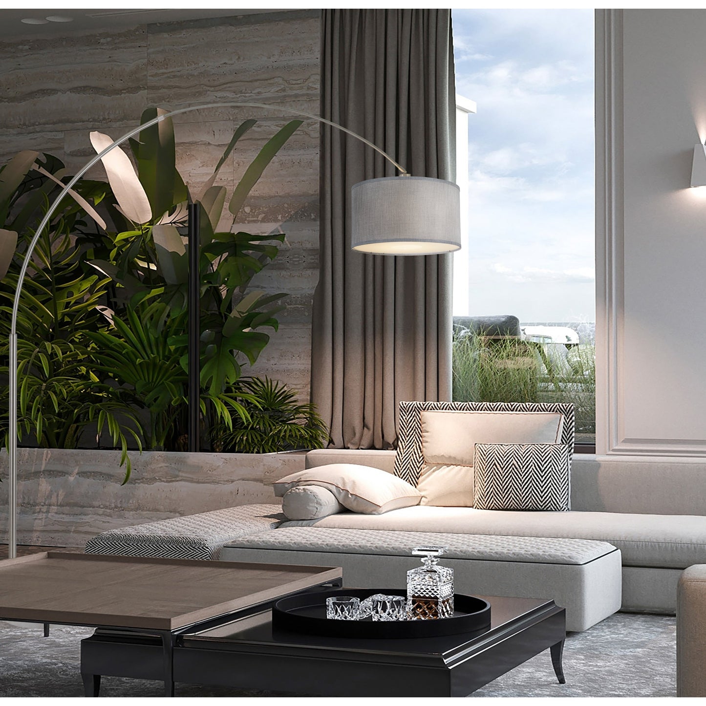 Q-Max 81 Steel Adjustable Arching Floor Lamp With Extra Large Shade and Marble Base