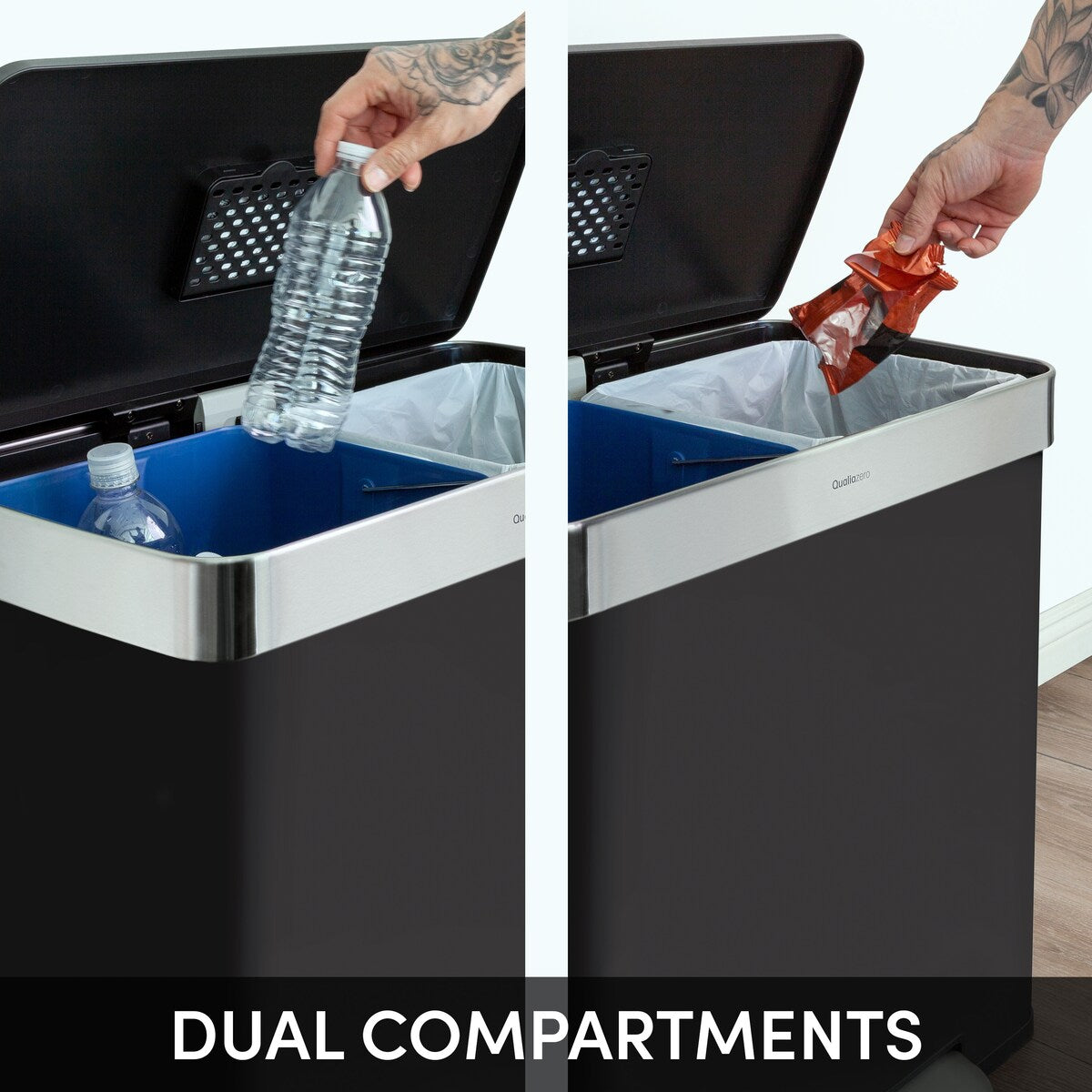 Qualiazero 16 Gal (8 Gal dual unit) Rectangular Recycle Step Can - Stainless Steel