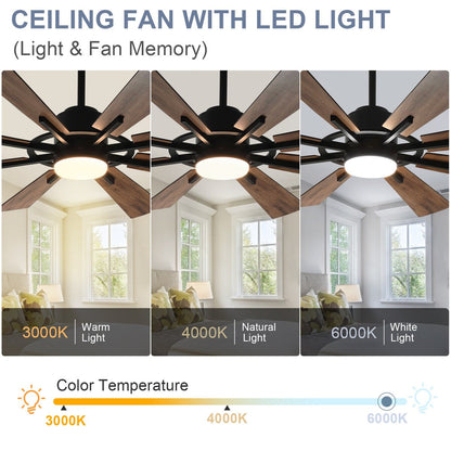 Remote Ceiling fan with Lights Large 8 Wooden Blades