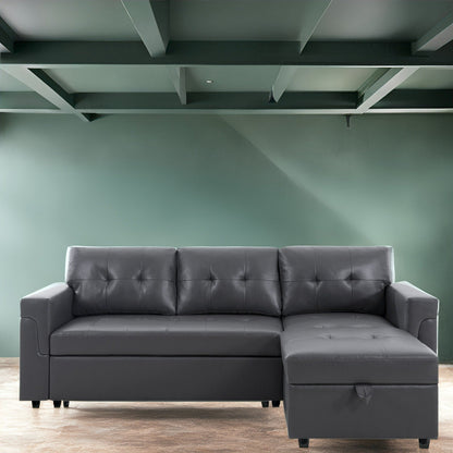 Reversible Sectional Sofa with Pull-Out Sleeper Bed, Hidden Storage Chaise, Durable Legs,