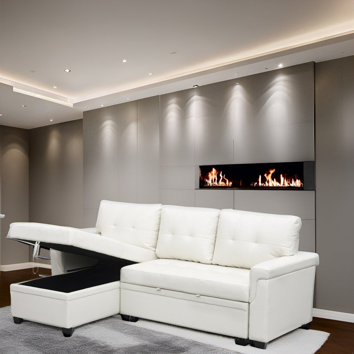 Reversible Sectional Sofa with Pull-Out Sleeper Bed, Hidden Storage Chaise, Durable Legs,