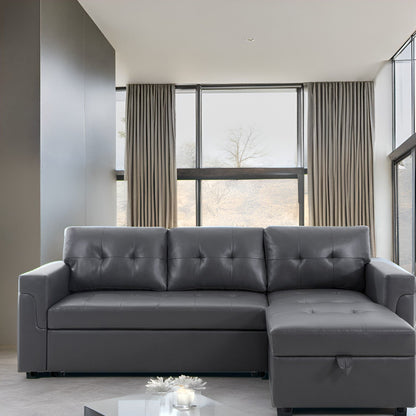 Reversible Sectional Sofa with Pull-Out Sleeper Bed, Hidden Storage Chaise, Durable Legs,