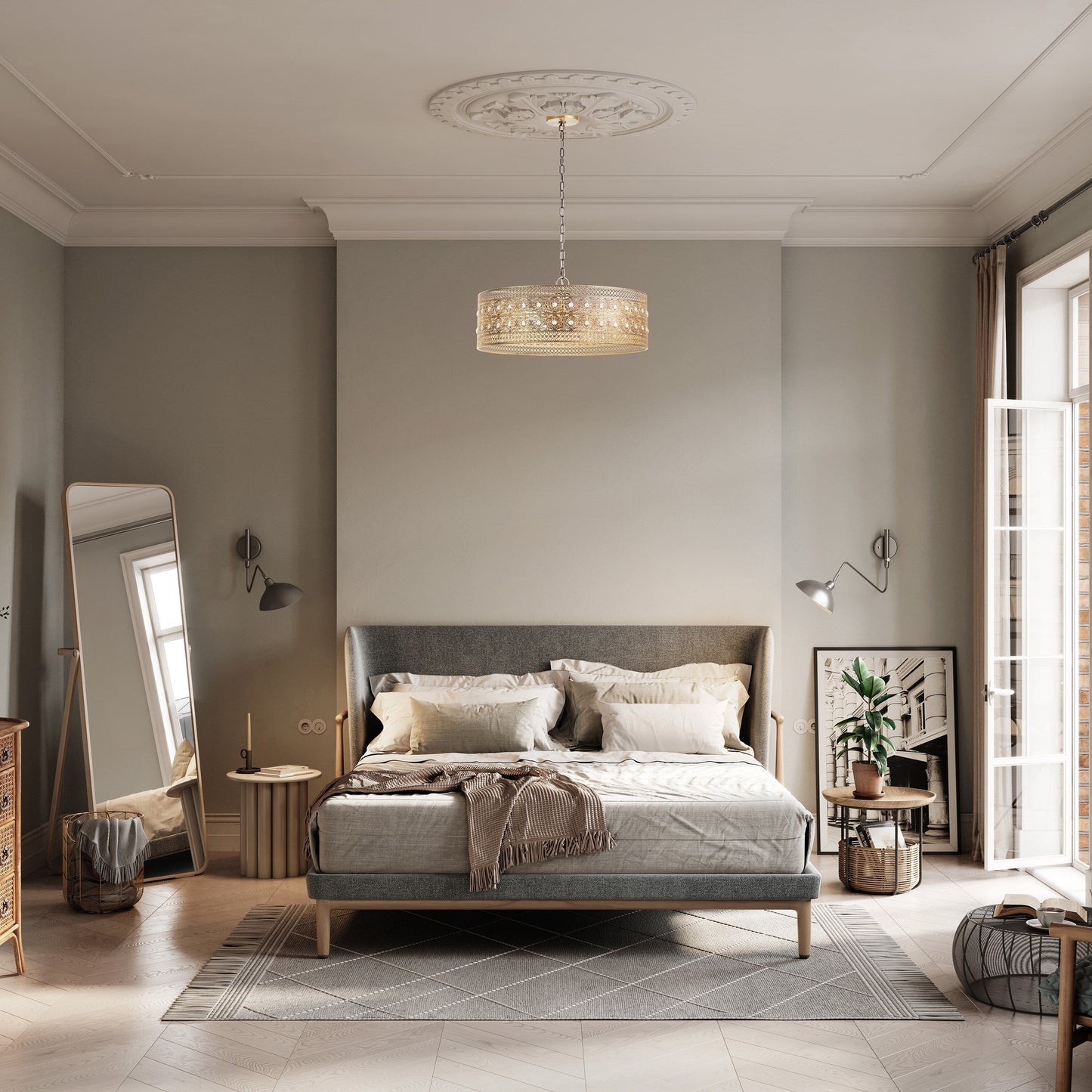 River of Goods Bryar Brass and Crystal 23.5W 3-Light Chandelier - 23.5 x 23.5 x 61.5