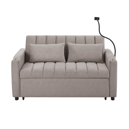 Roomfitters Convertible Loveseat Sofa Bed with USB Ports, Side Pockets, Cup Holders, and Swivel Phone Holder for Living Room