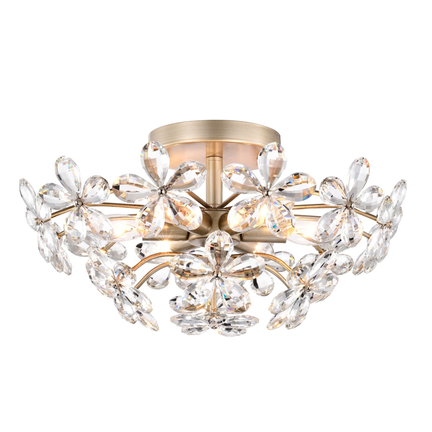 Rosa 6-Light Brushed Silver-ish Champagne Flower Crystal Flush Mount - 17.7 inches in diameter x 8.7 inches H
