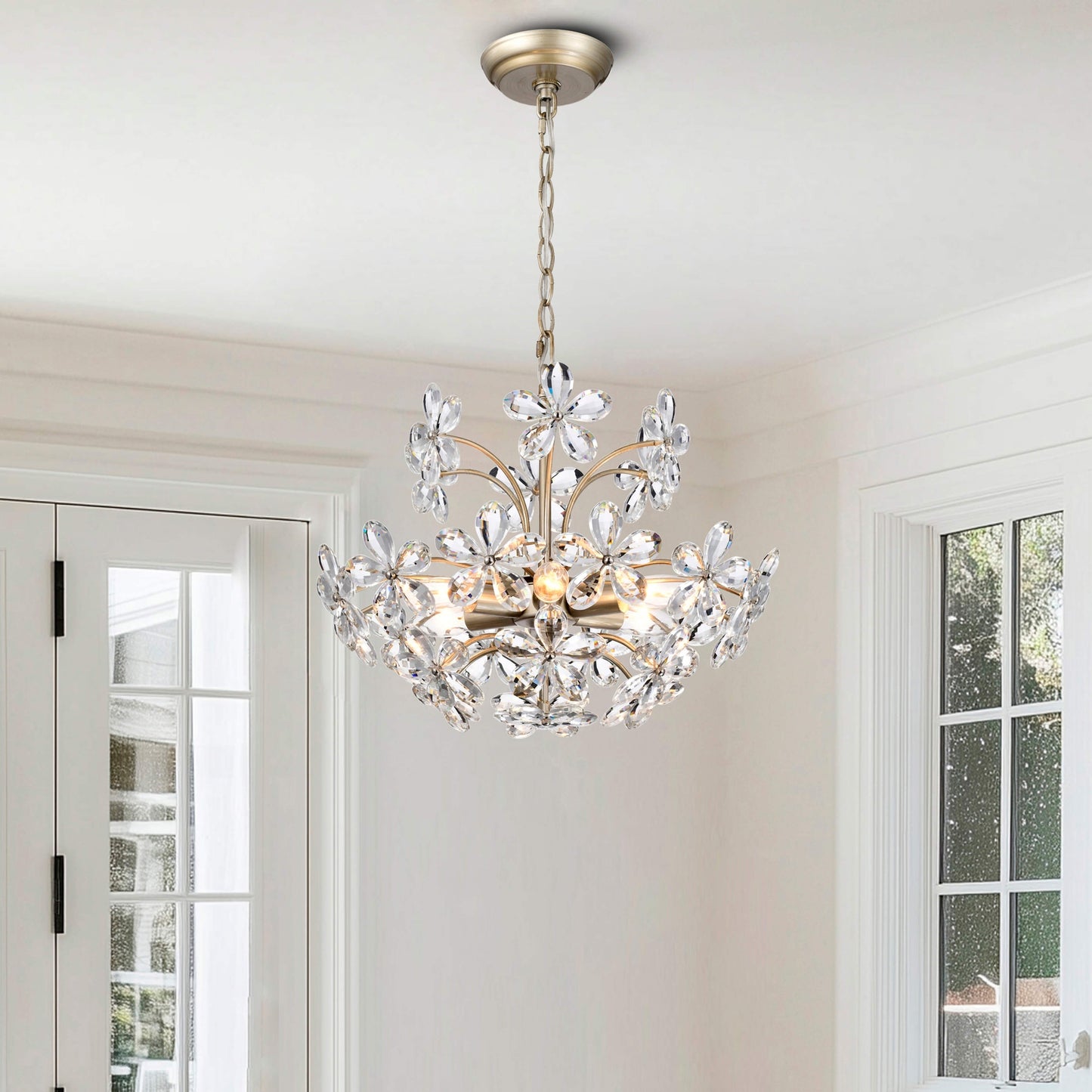 Rosa 6-Light Brushed Silver-ish Champagne Flower Crystal Chandelier