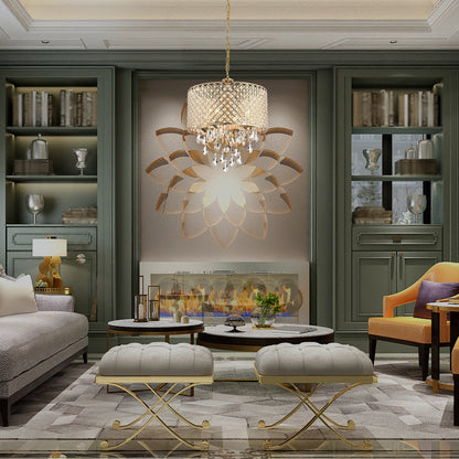 Round Beaded Drum Chandelier with Hanging Crystals