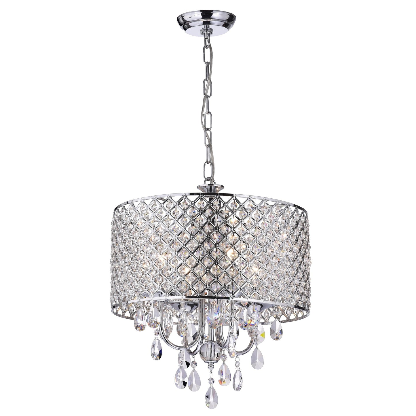 Round Beaded Drum Chandelier with Hanging Crystals
