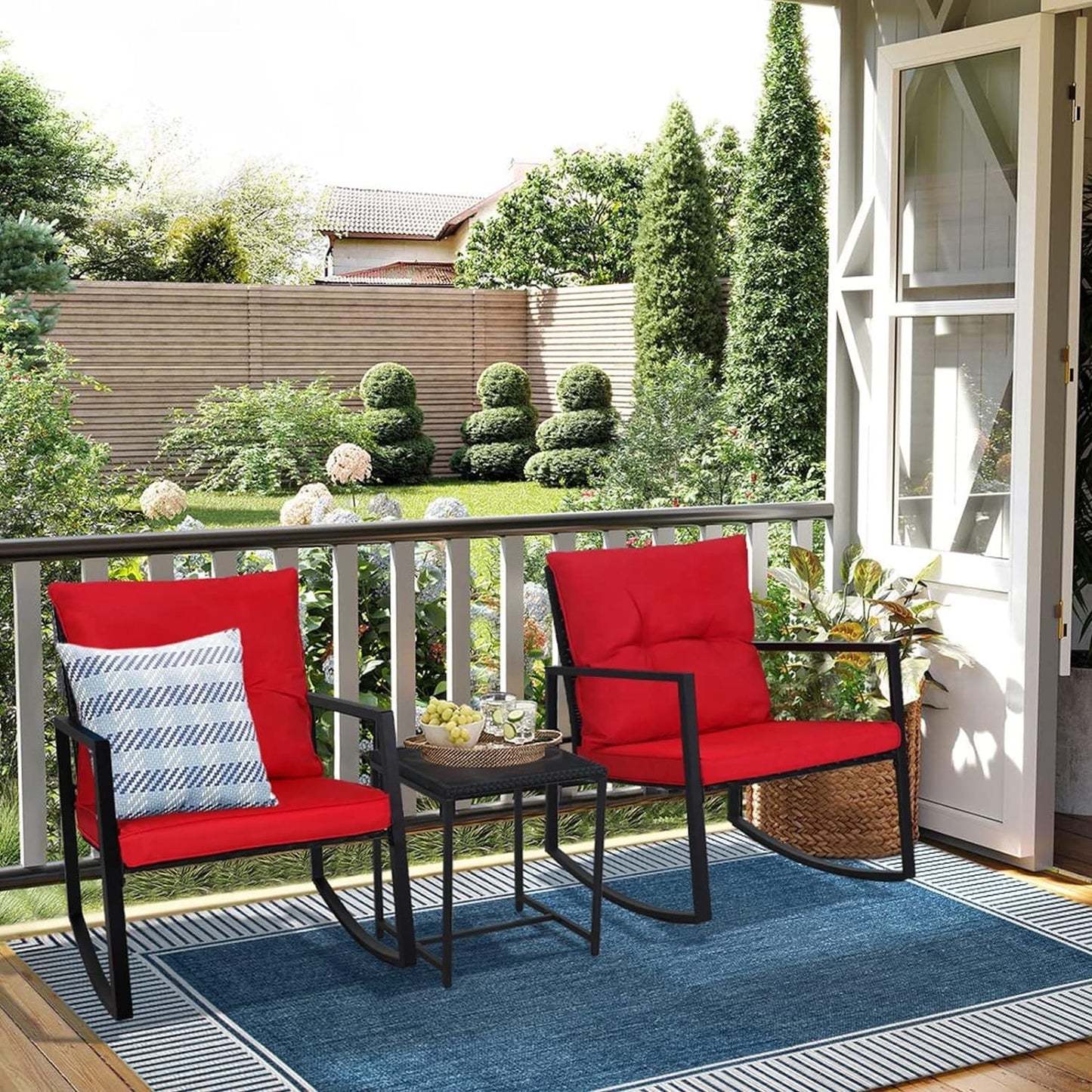 SUNCROWN 3-Piece Black Metal Outdoor Patio Rocking Bistro Set