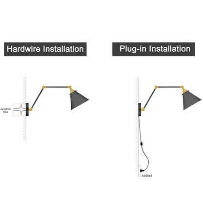 Malryn Set of 2 Modern Adjustable Swing Arm Lights Plug-in/Hardwired Wall Sconces