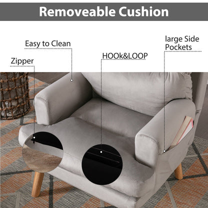 Soft Fabric Casual Living Room Armchair With Adjustable Backrest And Legs Stool