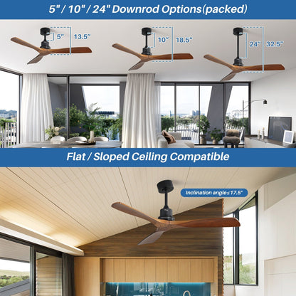 Sofucor 52 Indoor Wood Ceiling Fan Light with Remote, Integrated Light Optional