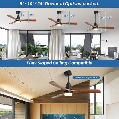 Sofucor 52 Indoor Wood Ceiling Fan Light with Remote, Integrated Light Optional