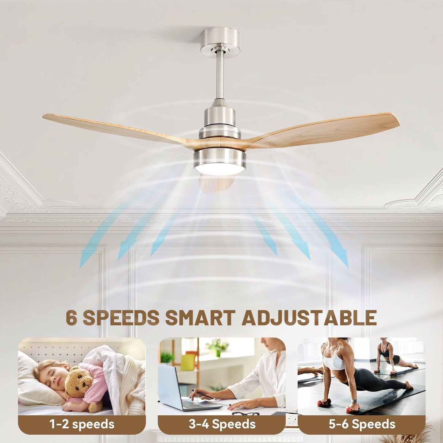 Sofucor 52 Indoor Wood Ceiling Fan Light with Remote, Integrated Light Optional