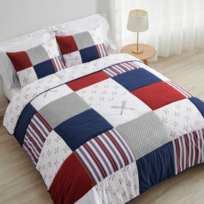 Sweet Jojo Designs Red, White and Blue Baseball Patch Sports Collection Boy 3-piece Full / Queen-size Comforter Set