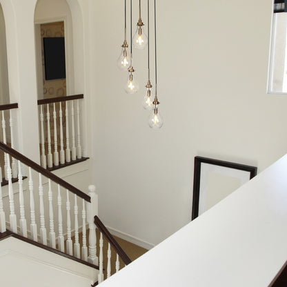 Synia Modern 5-Light Cluster Teardrop Glass Chandelier Stair Entryway Pendant Light for High Ceiling - D15'' x H18.2-74.2''