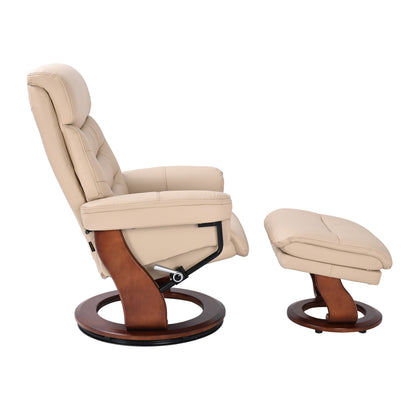 Leather Swivel Recliner with Matching Storage Ottoman