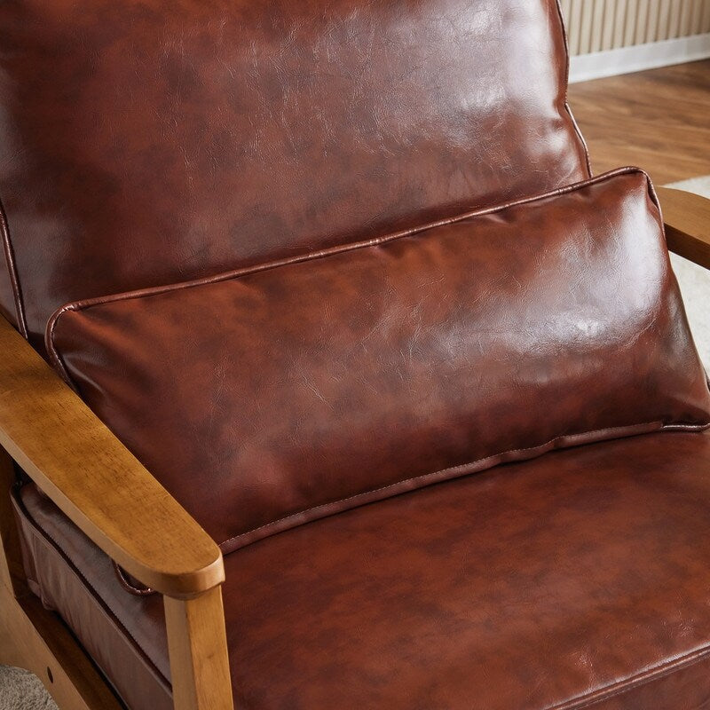 Upholstered Linen Blend Accent Chair with Wooden Legs and One Pillow Beige