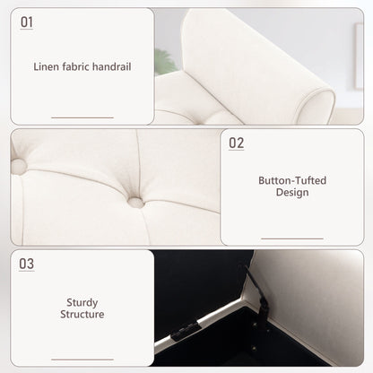 Upholstered Storage Bench Arm Bench Entryway Bench with Tufted Flip Top 50.4 Inches