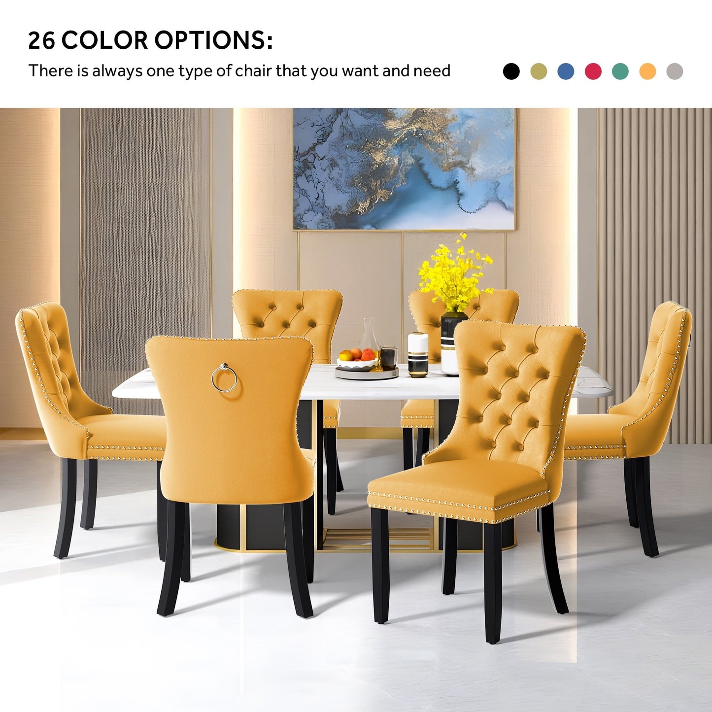 Upholstered Tufted Velvet Dining Chair with Solid Wood Legs Set of 6