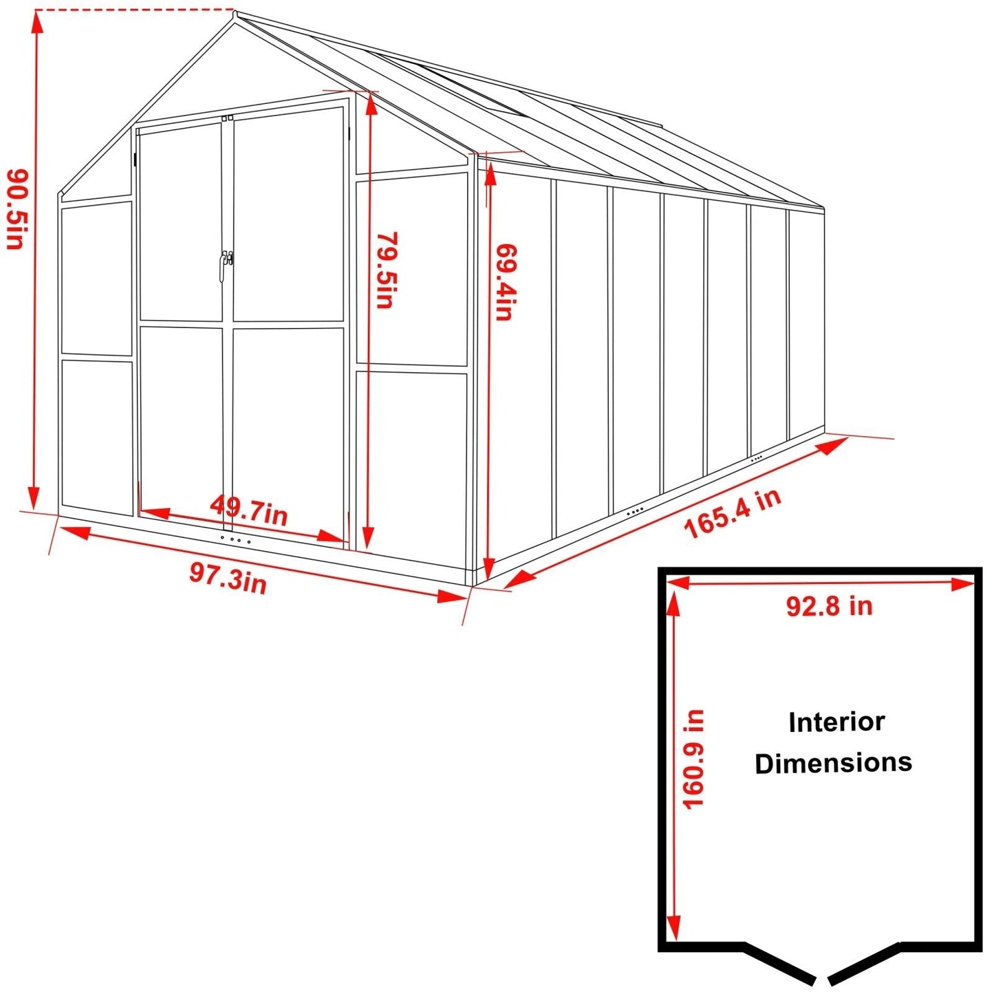 VEIKOUS Aluminum Walk-In Garden Greenhouse Kit with Adjustable Roof Vent and Lockable Door Grey