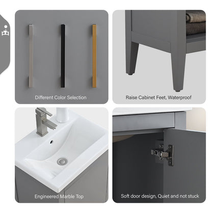 Vanity Art 20 or 24 or 30 Single Sink Bathroom Vanity Cabinet with Ceramic Top