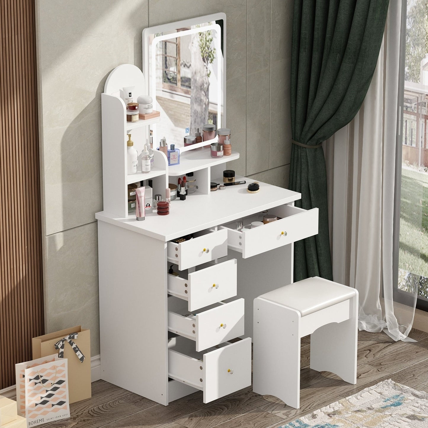 Vanity Set With Mirror and Lamp Home Makeup Dressing Table with Stool