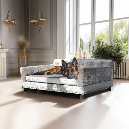 Velvet Tufted Couch Pet Bed Upholstered with Removable Cushion