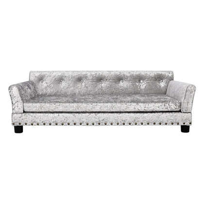 Velvet Tufted Couch Pet Bed Upholstered with Removable Cushion