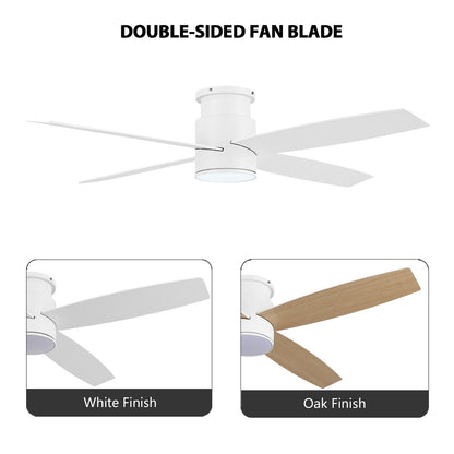 WINGBO 44/52 Inch Flush Mount DC Ceiling Fan with Lights and Remote, 4 Reversible Blades