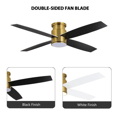 WINGBO 44/52 Inch Flush Mount DC Ceiling Fan with Lights and Remote, 4 Reversible Blades