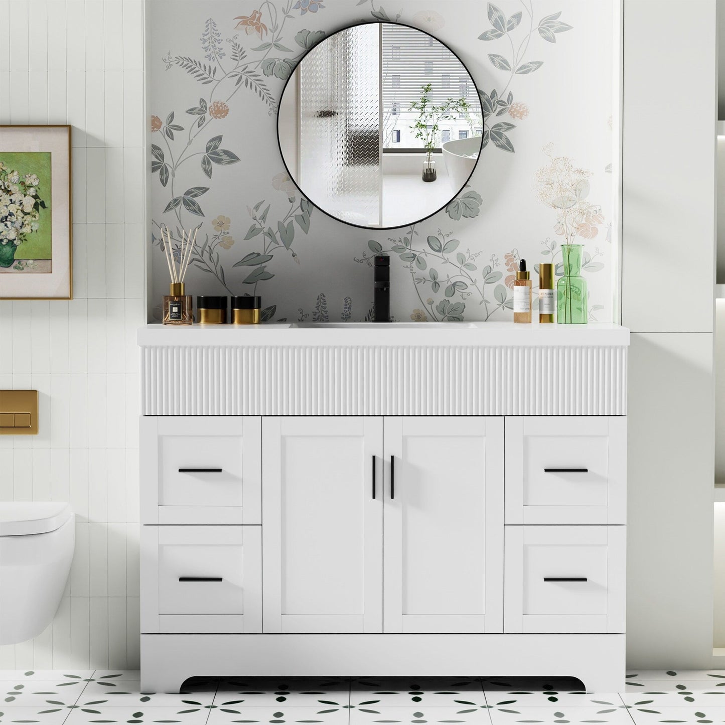 Wavy Line 30/36/48 Bathroom Vanity Set with Sink & Faucet
