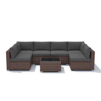 Wicker/ Steel 7-piece Outdoor Cushioned Sectional Sofa Set