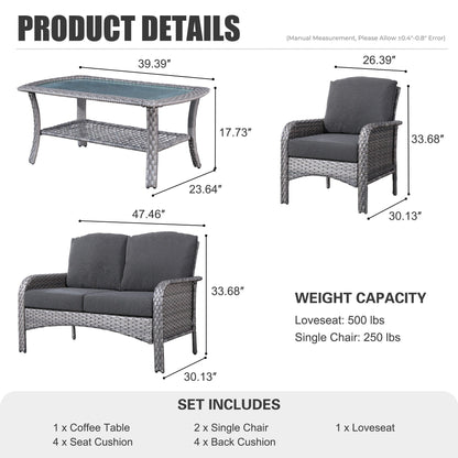 XIZZI 4-piece Outdoor Patio Furniture Conversation Set with Table