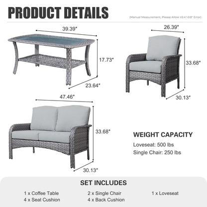 XIZZI 4-piece Outdoor Patio Furniture Conversation Set with Table