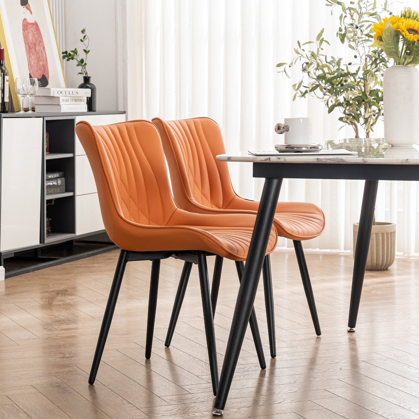 Modern Upholstered Leather Armless Dining Chairs Set of 2