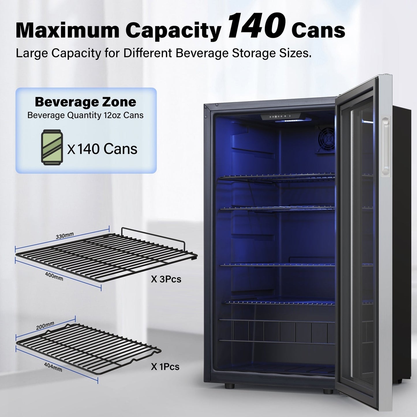 Yeego 19 Inch 140 Cans Single Zone Freestanding Beverage Cooler Refrigerator - 19 inch